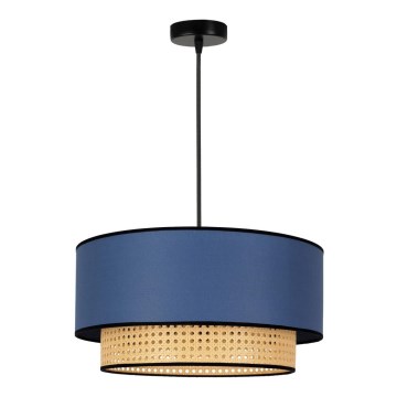 Duolla - Pendel BOHO 1xE27/15W/230V diameter 45 cm blå/Rattan