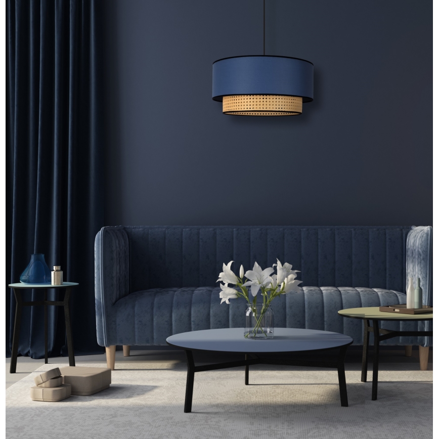 Duolla - Pendel BOHO 1xE27/15W/230V diameter 45 cm blå/Rattan