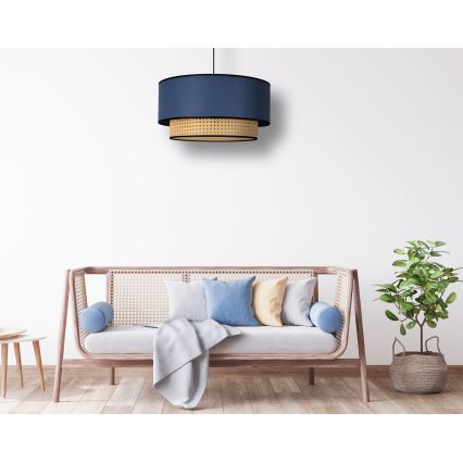 Duolla - Pendel BOHO 1xE27/15W/230V diameter 45 cm blå/Rattan