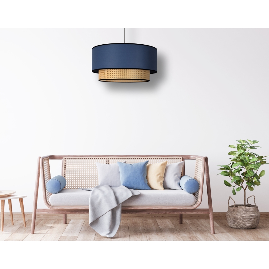 Duolla - Pendel BOHO 1xE27/15W/230V diameter 45 cm blå/Rattan