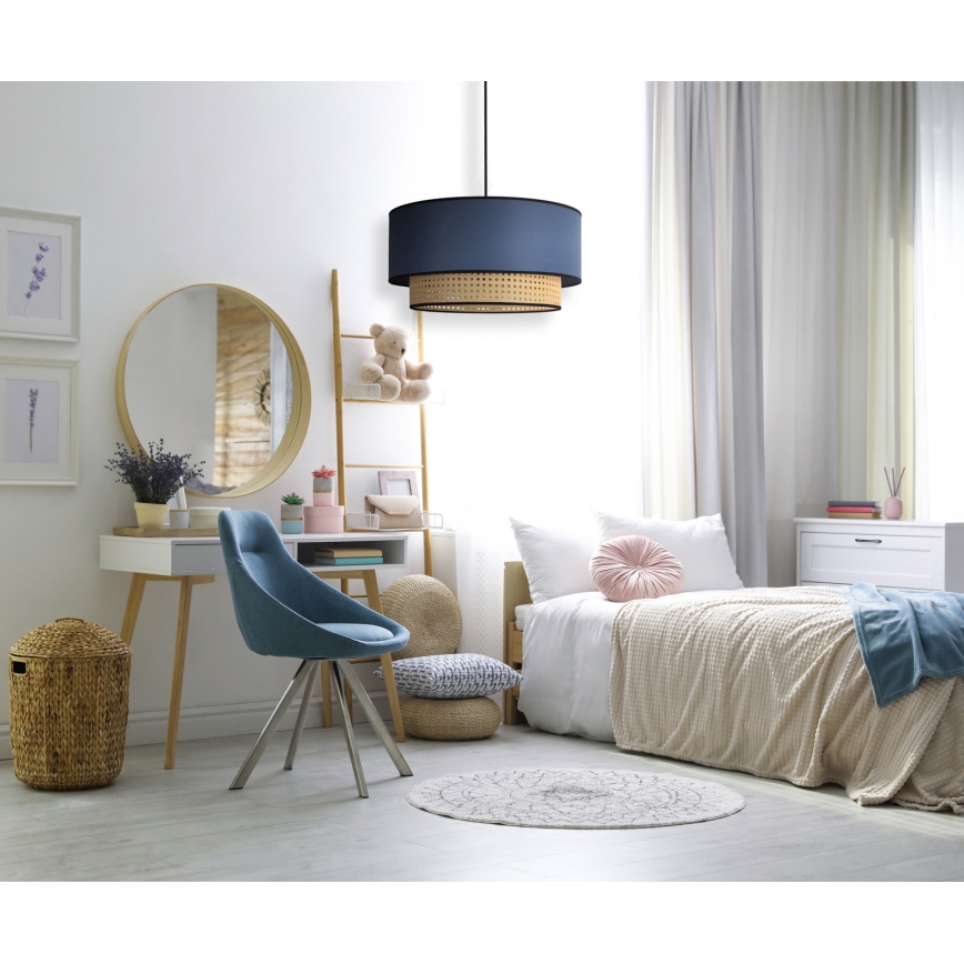 Duolla - Pendel BOHO 1xE27/15W/230V diameter 45 cm blå/Rattan