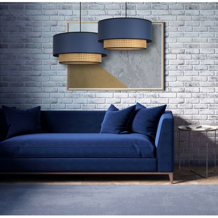 Duolla - Pendel BOHO 1xE27/15W/230V diameter 45 cm blå/Rattan