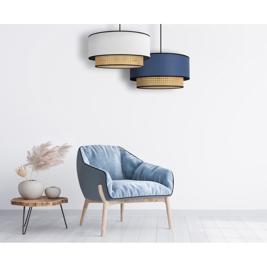 Duolla - Pendel BOHO 1xE27/15W/230V diameter 45 cm blå/Rattan