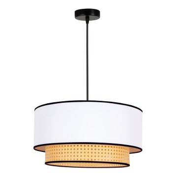 Duolla - Pendel BOHO 1xE27/15W/230V diameter 45 cm hvid/Rattan