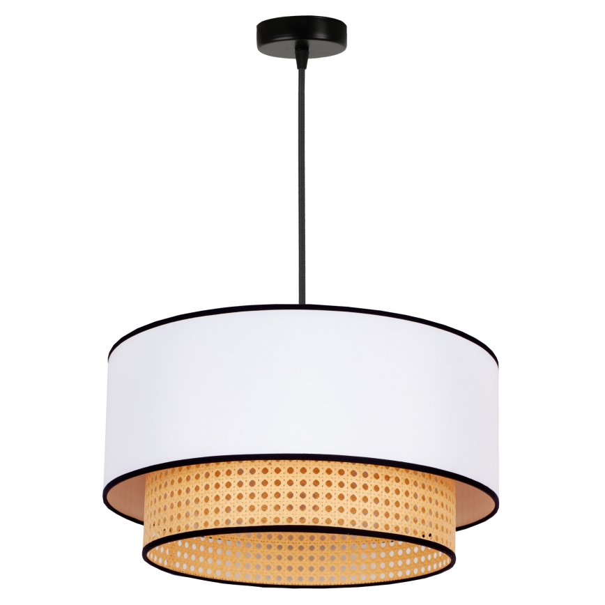 Duolla - Pendel BOHO 1xE27/15W/230V diameter 45 cm hvid/Rattan
