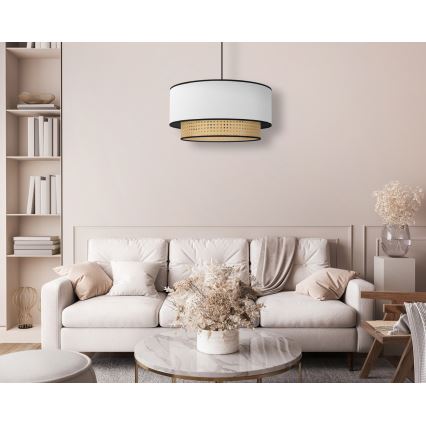 Duolla - Pendel BOHO 1xE27/15W/230V diameter 45 cm hvid/Rattan