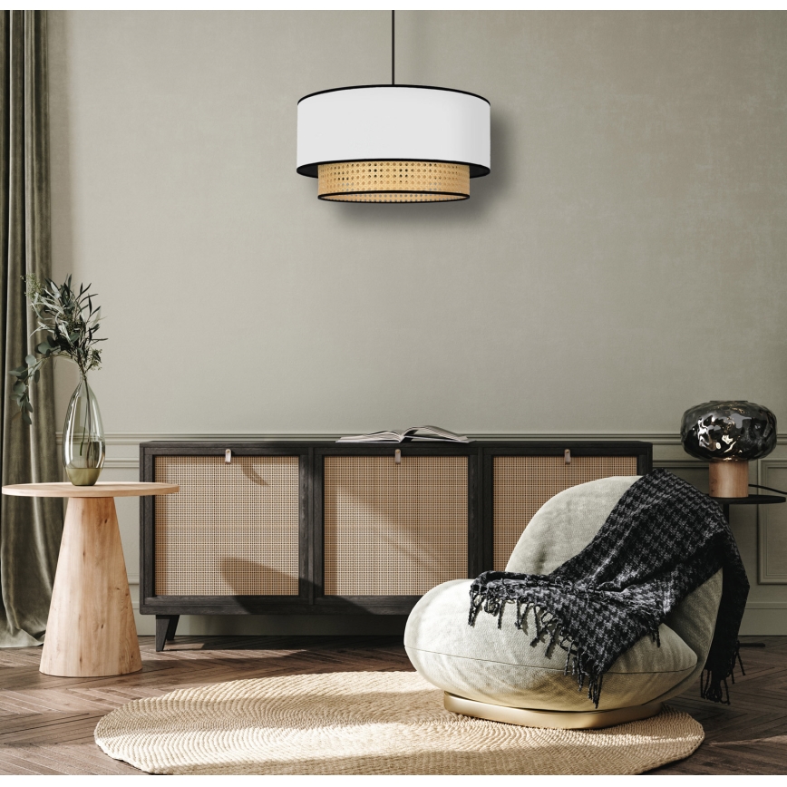 Duolla - Pendel BOHO 1xE27/15W/230V diameter 45 cm hvid/Rattan