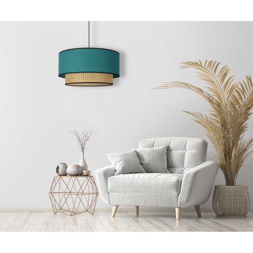 Duolla - Pendel BOHO 1xE27/15W/230V diameter 45 cm turkis/Rattan