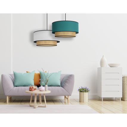 Duolla - Pendel BOHO 1xE27/15W/230V diameter 45 cm turkis/Rattan