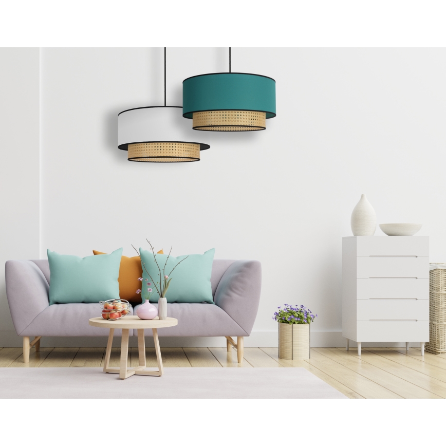 Duolla - Pendel BOHO 1xE27/15W/230V diameter 45 cm turkis/Rattan