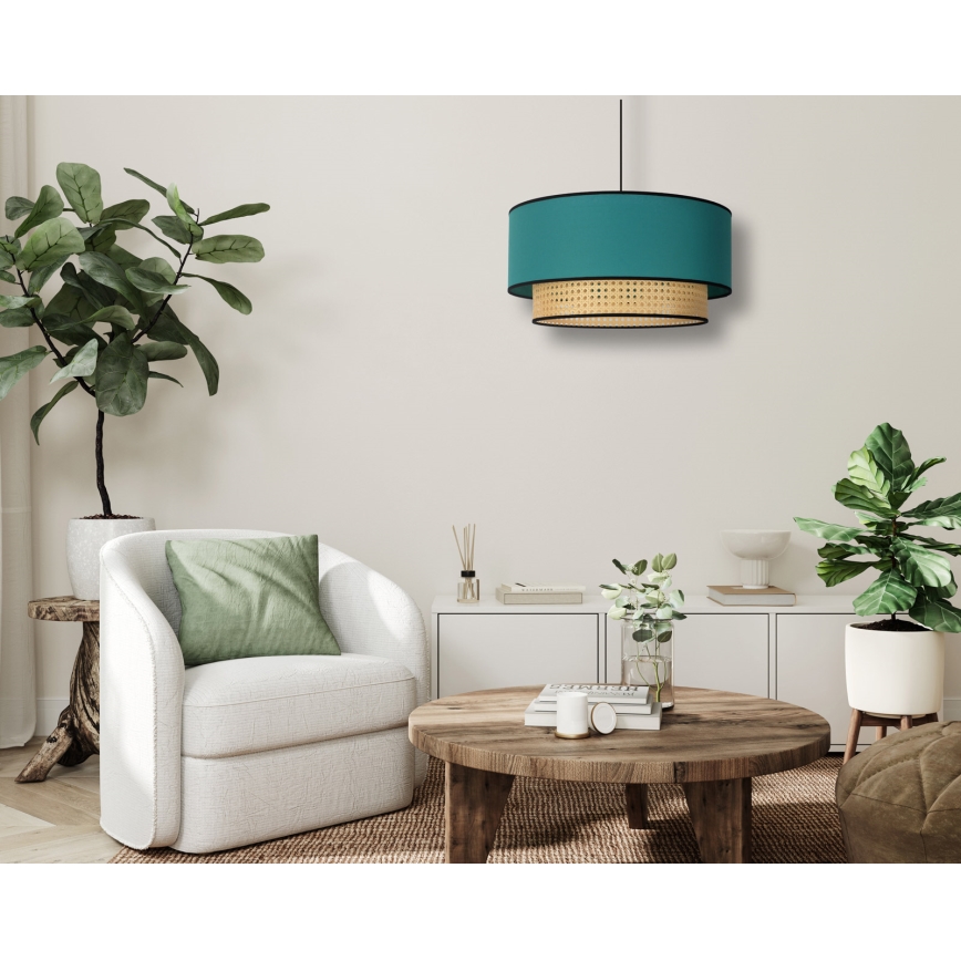 Duolla - Pendel BOHO 1xE27/15W/230V diameter 45 cm turkis/Rattan