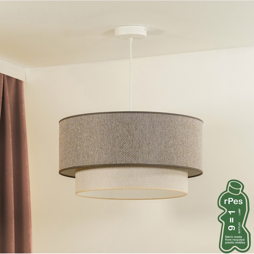 Duolla - Pendel BOHO ECO RECYCLING 1xE27/15W/230V diameter 45 cm brun/cremefarvet