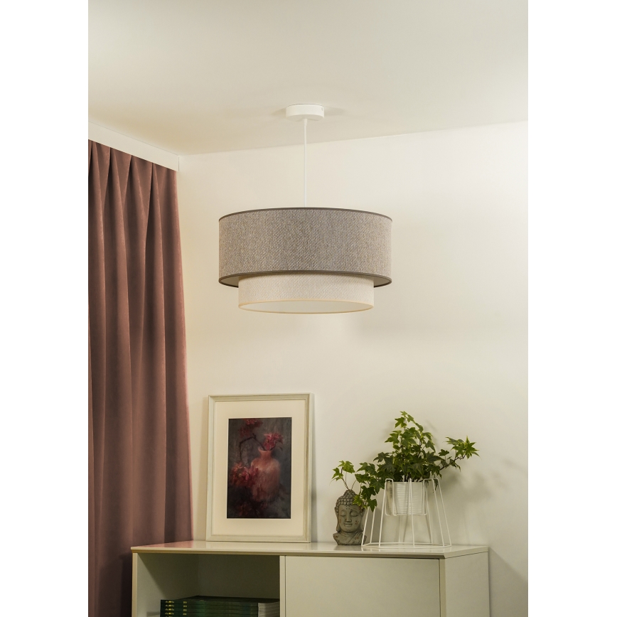 Duolla - Pendel BOHO ECO RECYCLING 1xE27/15W/230V diameter 45 cm brun/cremefarvet