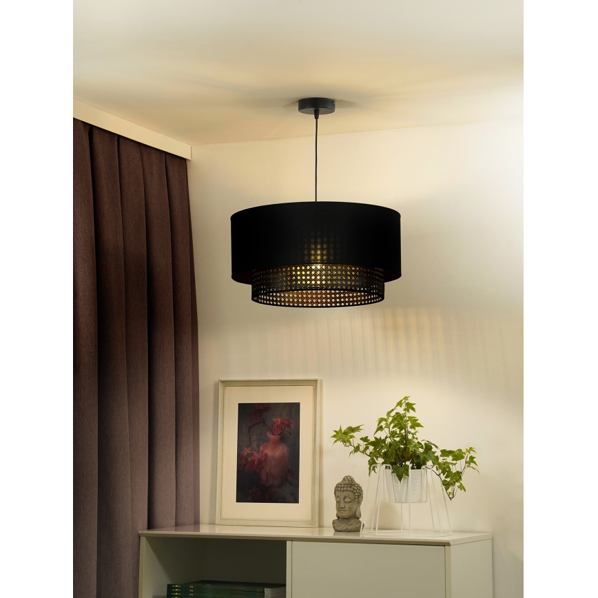 Duolla - Pendel BOHO RATTAN 1xE27/15W/230V diameter 45 cm sort