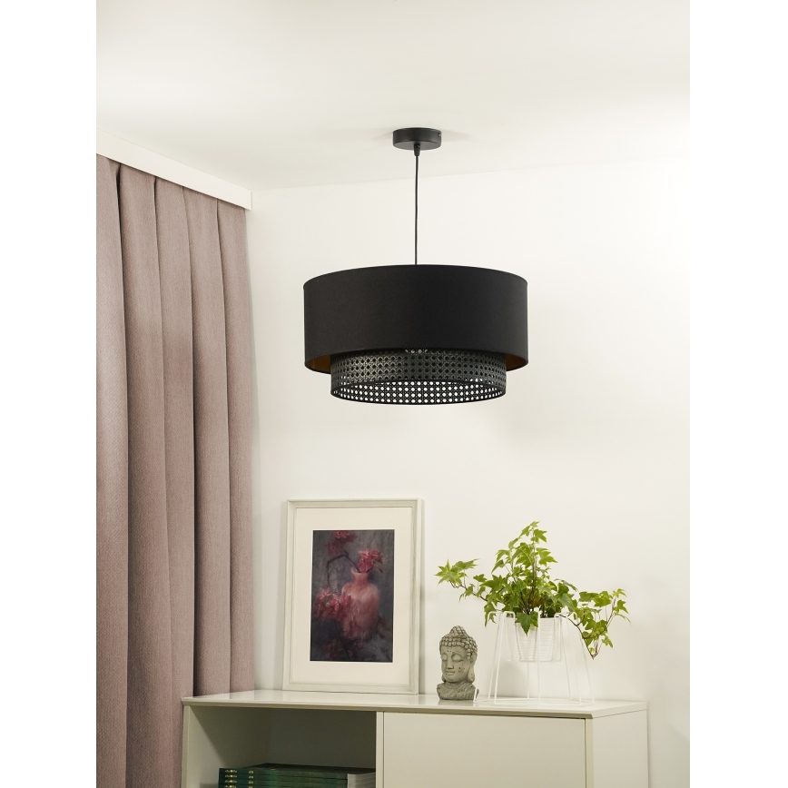 Duolla - Pendel BOHO RATTAN 1xE27/15W/230V diameter 45 cm sort
