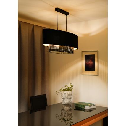 Duolla - Pendel DOUBLE OVAL RATTAN 2xE27/15W/230V sort/Rattan