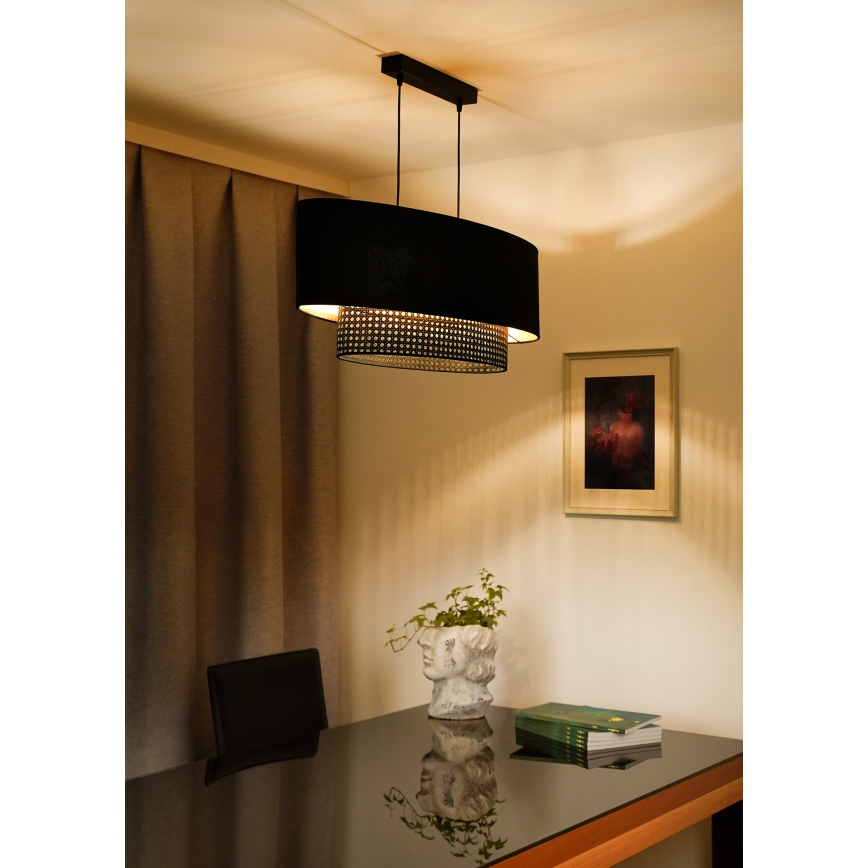 Duolla - Pendel DOUBLE OVAL RATTAN 2xE27/15W/230V sort/Rattan