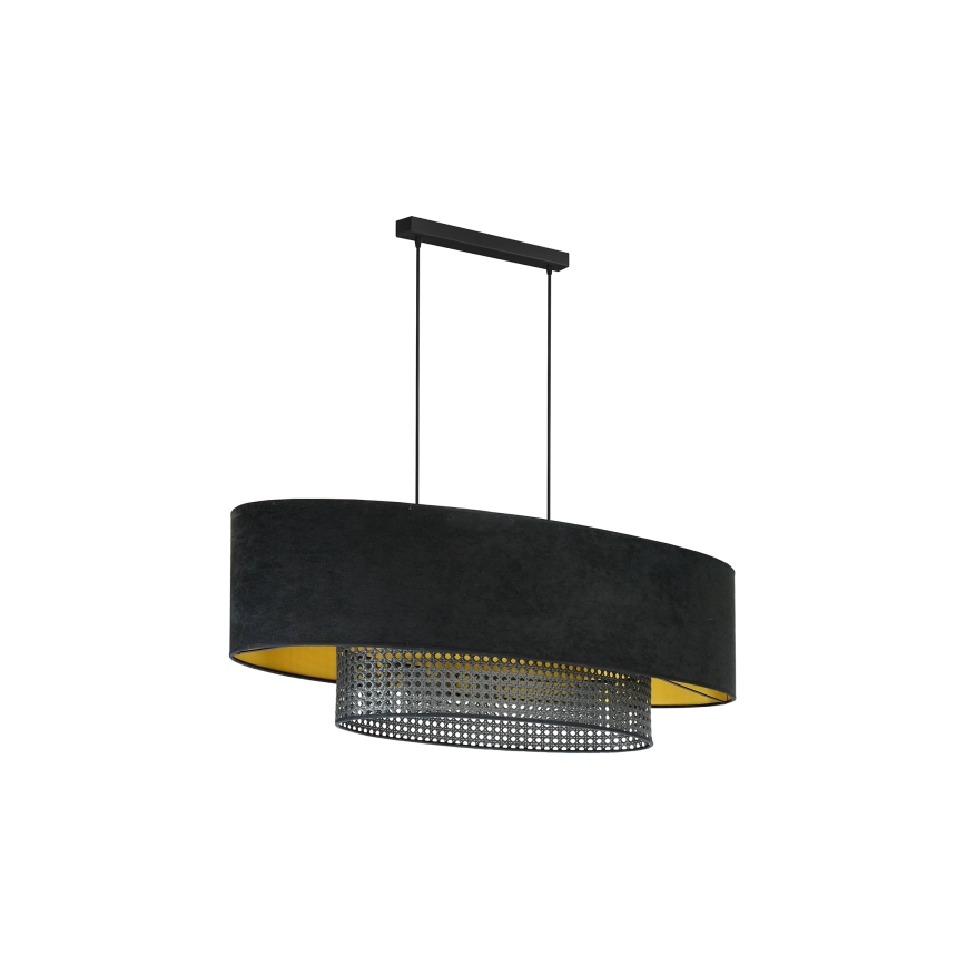 Duolla - Pendel DOUBLE OVAL RATTAN 2xE27/15W/230V sort/Rattan