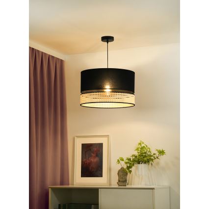 Duolla - Pendel DOUBLE RATTAN 1xE27/15W/230V diameter 40 cm sort/beige
