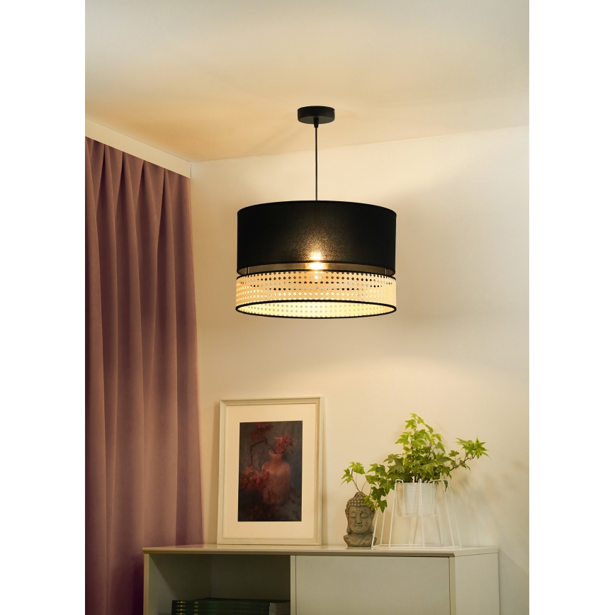 Duolla - Pendel DOUBLE RATTAN 1xE27/15W/230V diameter 40 cm sort/beige