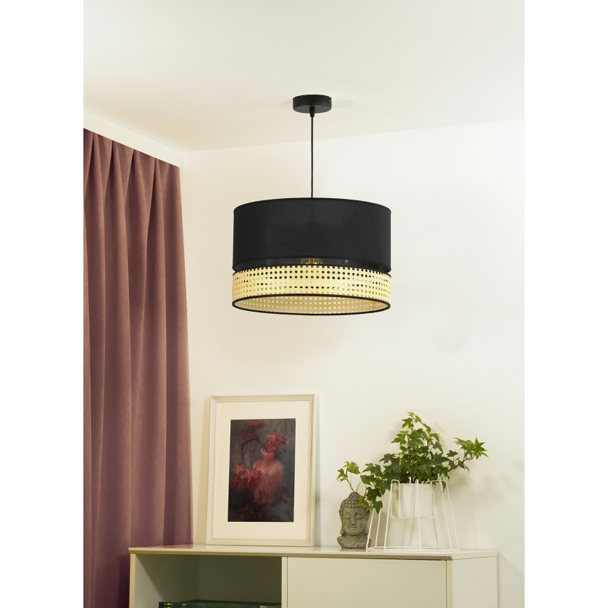 Duolla - Pendel DOUBLE RATTAN 1xE27/15W/230V diameter 40 cm sort/beige