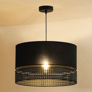 Duolla - Pendel DOUBLE RATTAN 1xE27/15W/230V diameter 40 cm sort