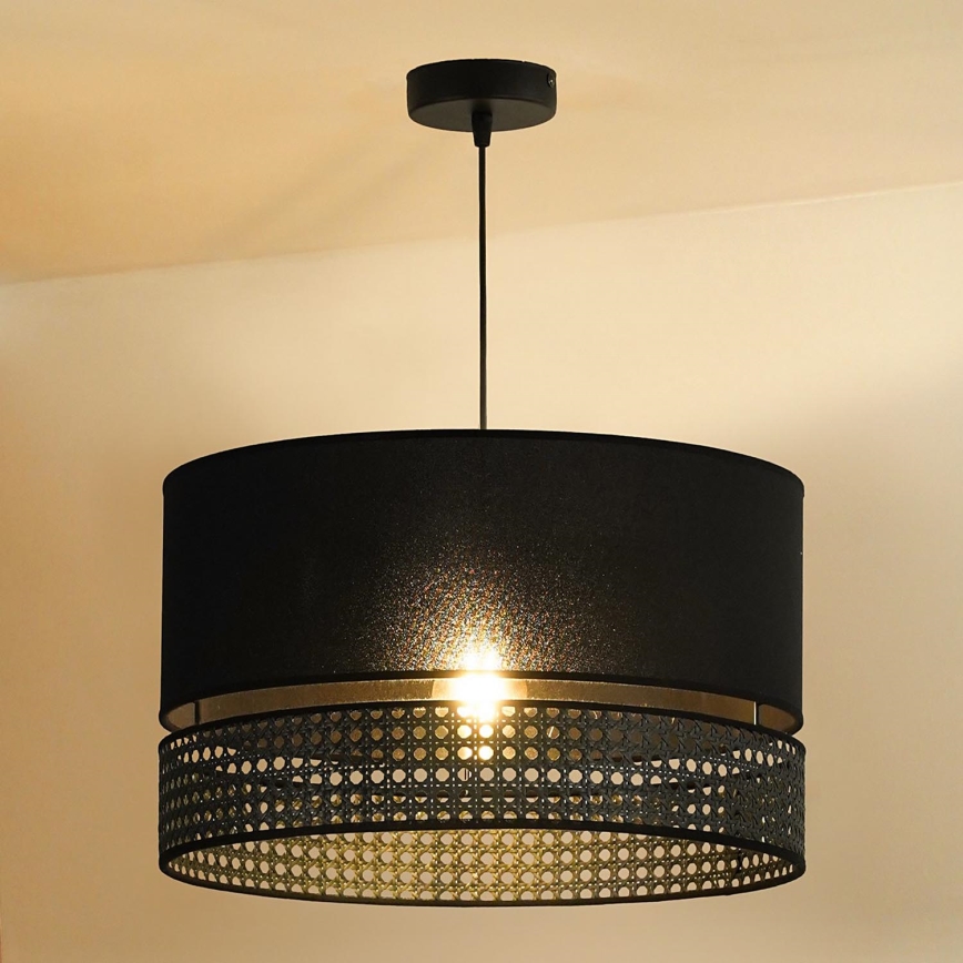 Duolla - Pendel DOUBLE RATTAN 1xE27/15W/230V diameter 40 cm sort