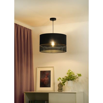 Duolla - Pendel DOUBLE RATTAN 1xE27/15W/230V diameter 40 cm sort