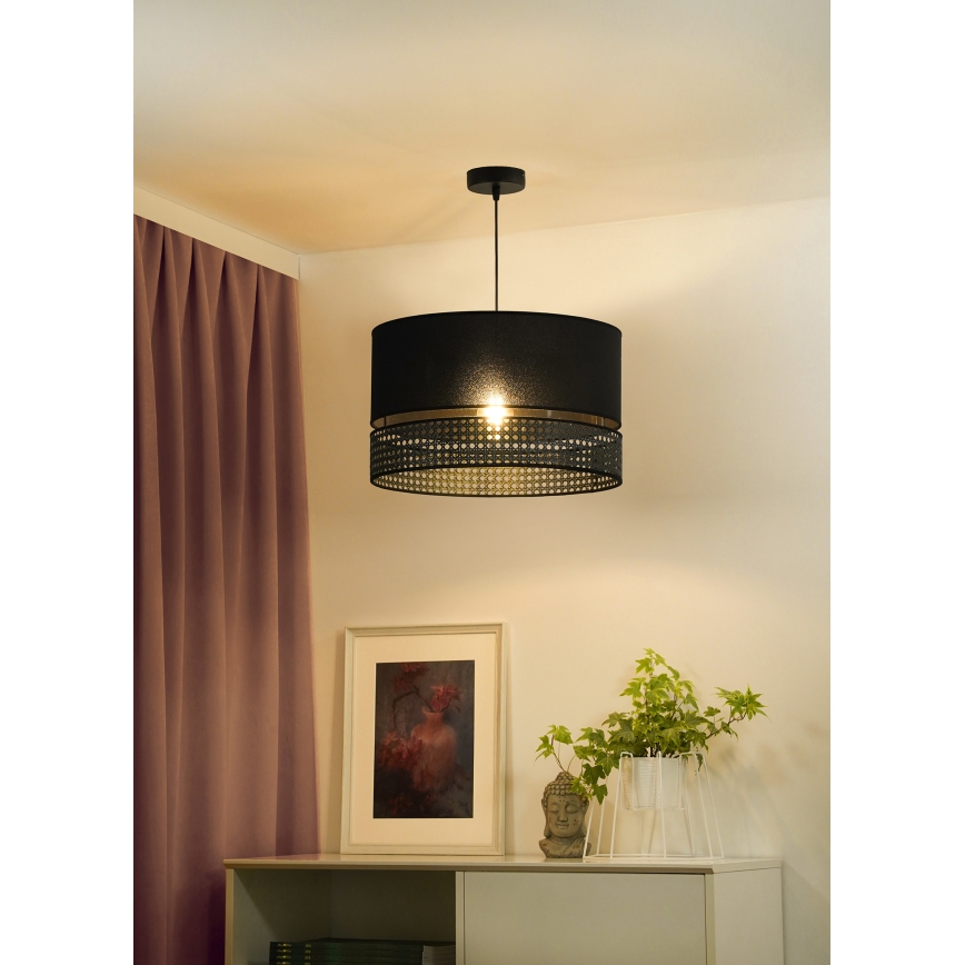 Duolla - Pendel DOUBLE RATTAN 1xE27/15W/230V diameter 40 cm sort