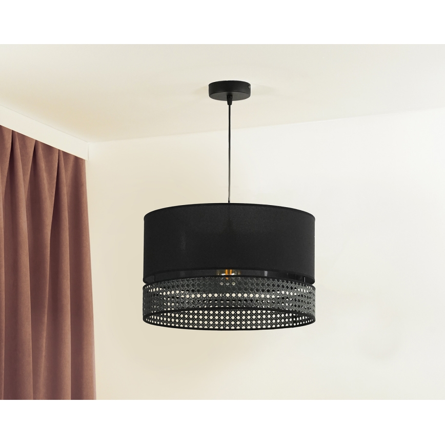 Duolla - Pendel DOUBLE RATTAN 1xE27/15W/230V diameter 40 cm sort