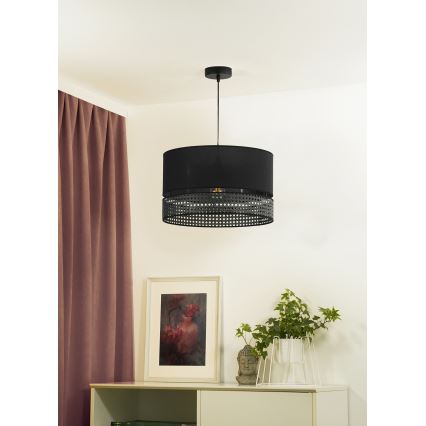 Duolla - Pendel DOUBLE RATTAN 1xE27/15W/230V diameter 40 cm sort