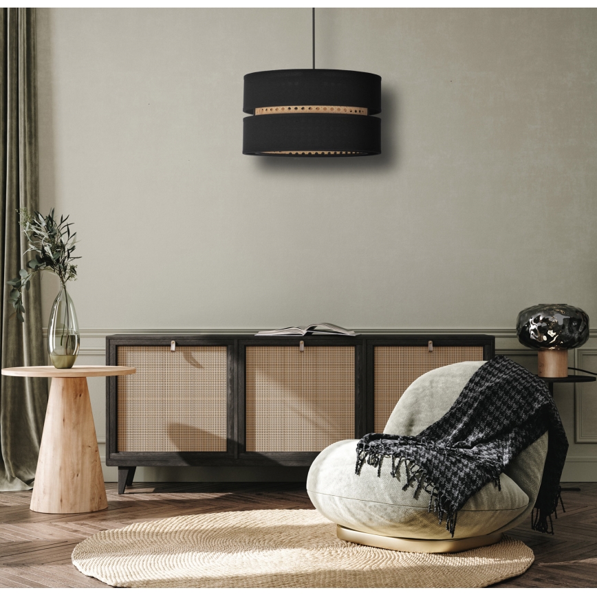 Duolla - Pendel DUO 1xE27/15W/230V diameter 40 cm sort/Rattan