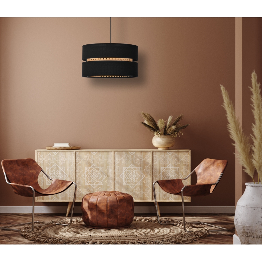 Duolla - Pendel DUO 1xE27/15W/230V diameter 40 cm sort/Rattan