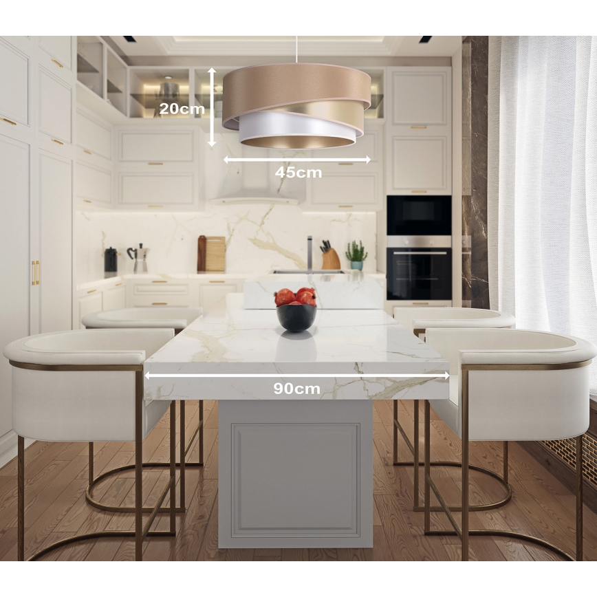 Duolla - Pendel KOBO 1xE27/15W/230V diameter 45 cm beige/guldfarvet/hvid
