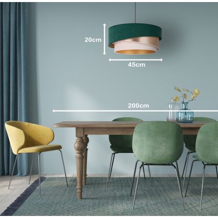 Duolla - Pendel KOBO 1xE27/15W/230V diameter 45 cm grøn/Rosenguld/cremefarvet