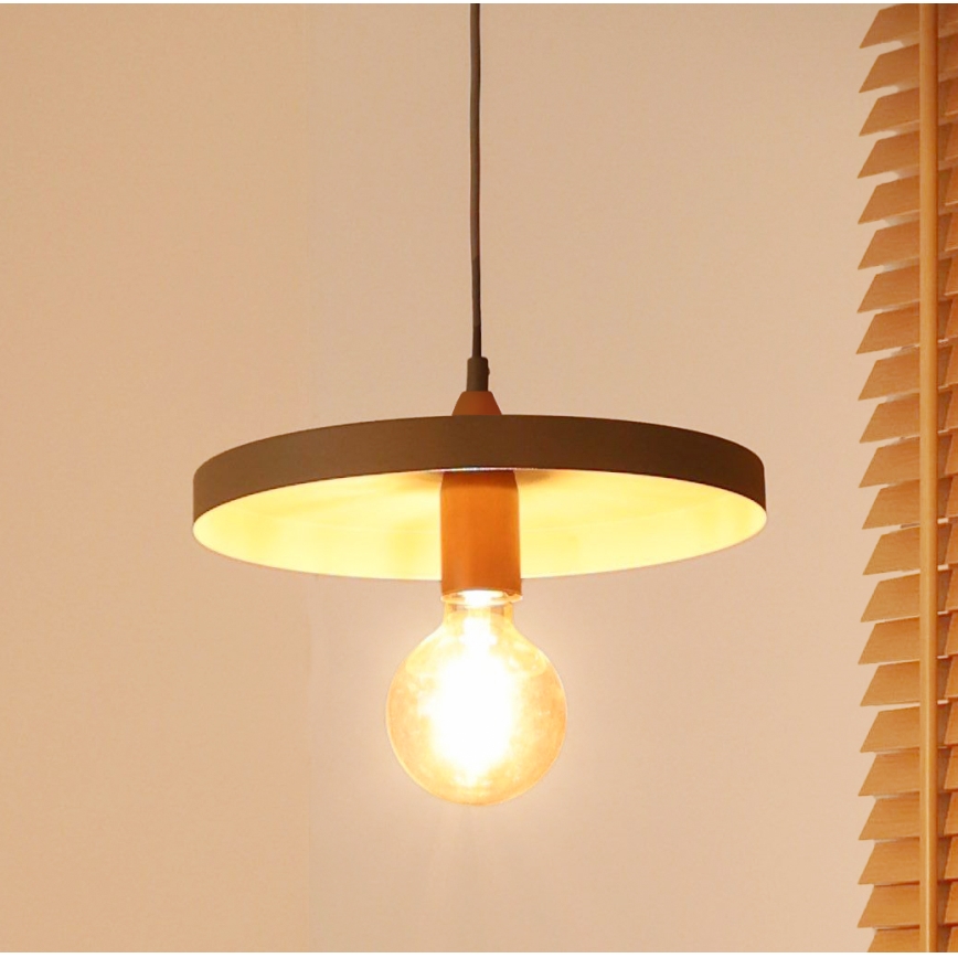 Duolla - Pendel på kabel IRONLINE 1xE27/15W/230V Ø 30 cm beige/kobber