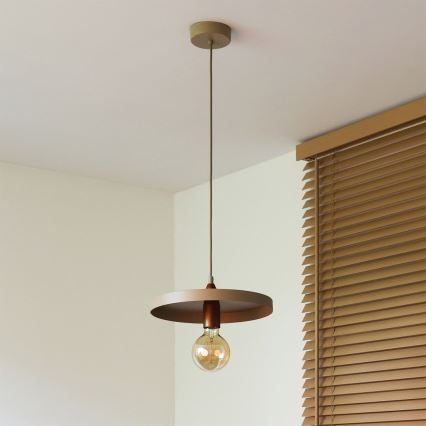 Duolla - Pendel på kabel IRONLINE 1xE27/15W/230V Ø 30 cm beige/kobber