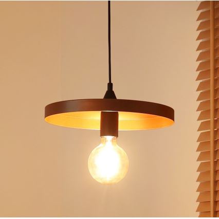 Duolla - Pendel på kabel IRONLINE 1xE27/15W/230V Ø 30 cm kobber/sort