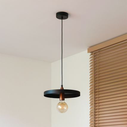 Duolla - Pendel på kabel IRONLINE 1xE27/15W/230V Ø 30 cm sort/kobber
