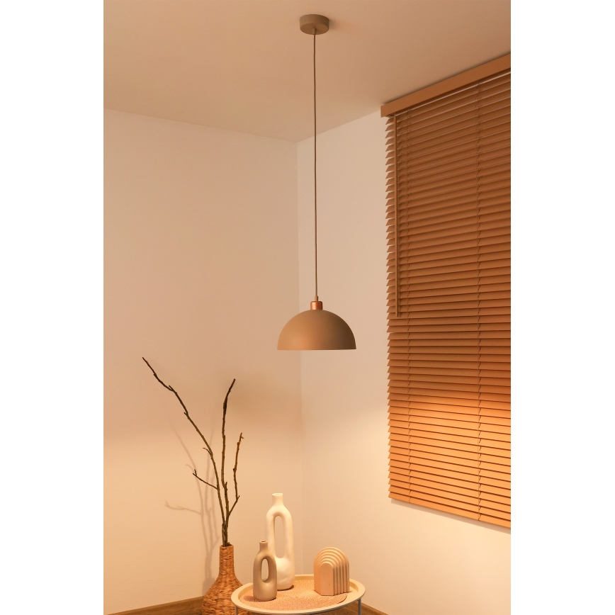Duolla - Pendel på ledning IRONLINE 1xE27/15W/230V Ø 27 cm beige/kobber