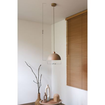 Duolla - Pendel på ledning IRONLINE 1xE27/15W/230V Ø 27 cm beige/kobber