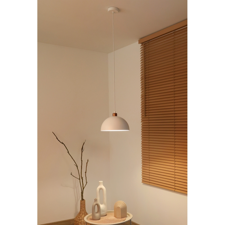 Duolla - Pendel på ledning IRONLINE 1xE27/15W/230V Ø 27 cm hvid/kobber