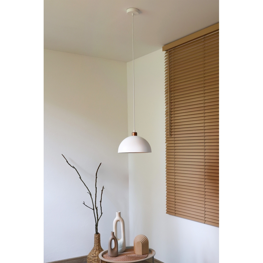 Duolla - Pendel på ledning IRONLINE 1xE27/15W/230V Ø 27 cm hvid/kobber