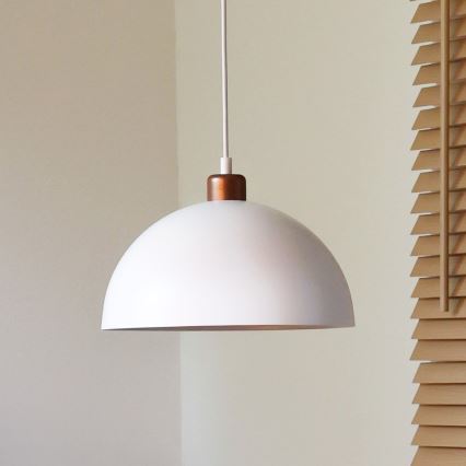 Duolla - Pendel på ledning IRONLINE 1xE27/15W/230V Ø 27 cm hvid/kobber