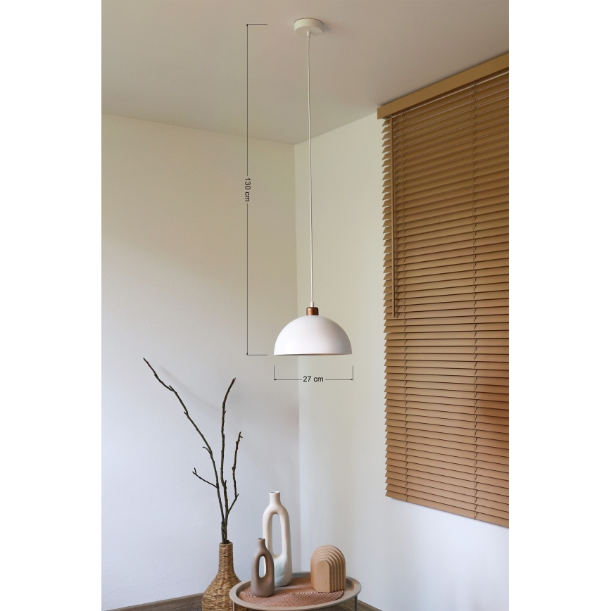 Duolla - Pendel på ledning IRONLINE 1xE27/15W/230V Ø 27 cm hvid/kobber