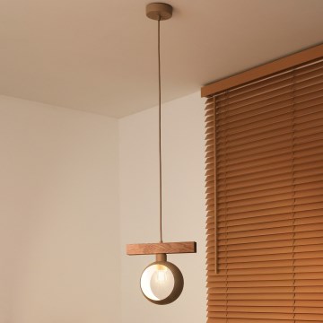 Duolla - Pendel på wire IRONLINE 1xE27/15W/230V fyrretræ/eg/beige