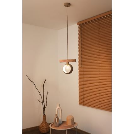 Duolla - Pendel på wire IRONLINE 1xE27/15W/230V fyrretræ/eg/beige