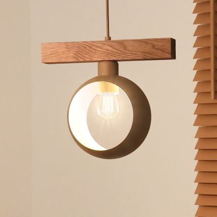 Duolla - Pendel på wire IRONLINE 1xE27/15W/230V fyrretræ/eg/beige
