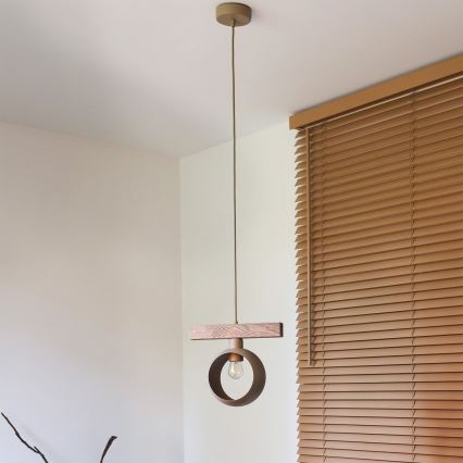Duolla - Pendel på wire IRONLINE 1xE27/15W/230V fyrretræ/eg/beige