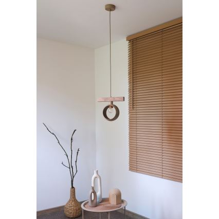 Duolla - Pendel på wire IRONLINE 1xE27/15W/230V fyrretræ/eg/beige